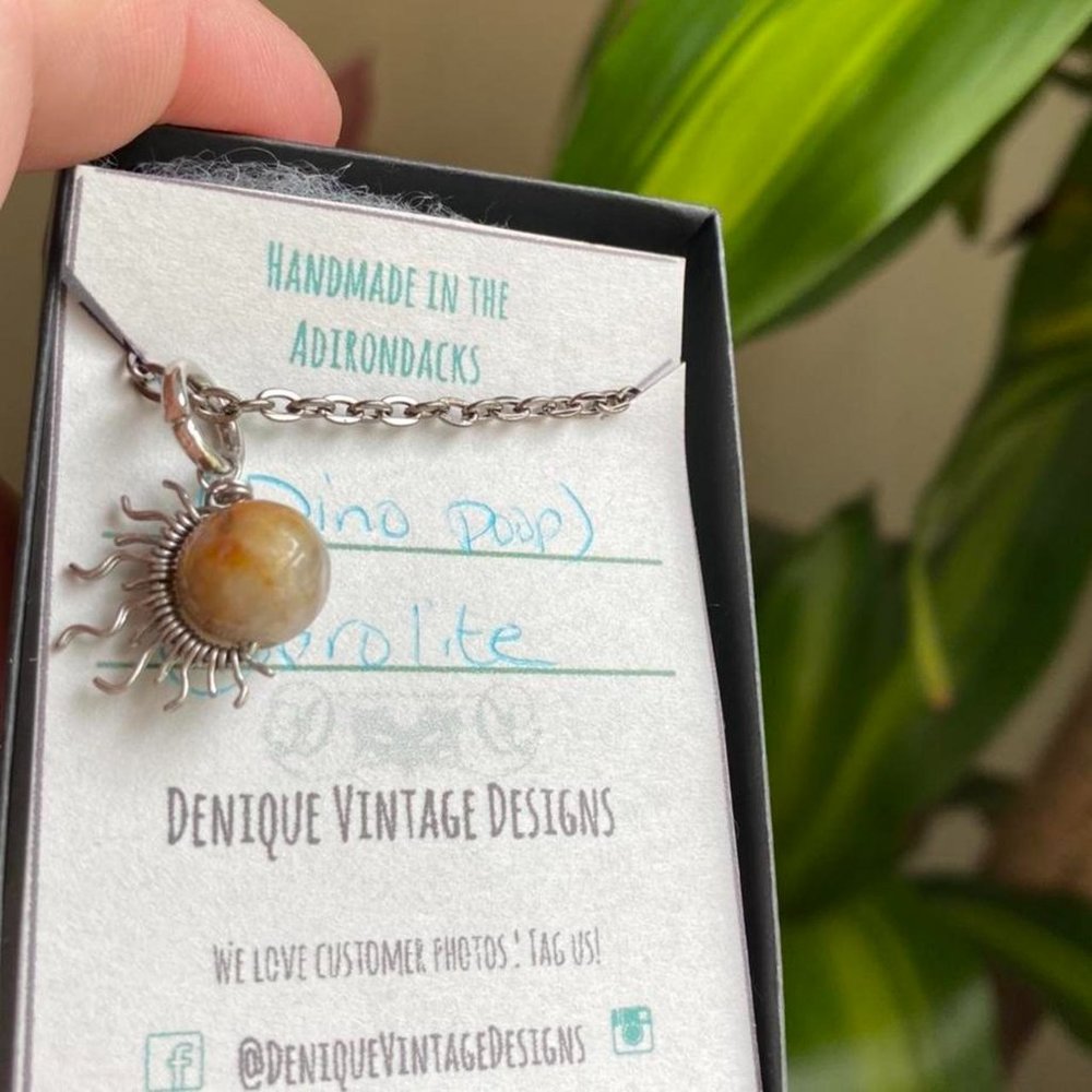 Dinosaur Poop Fossil (Coprolite) in Stainless Steel wire 1/2 sun Pendant - Picture 3 of 4